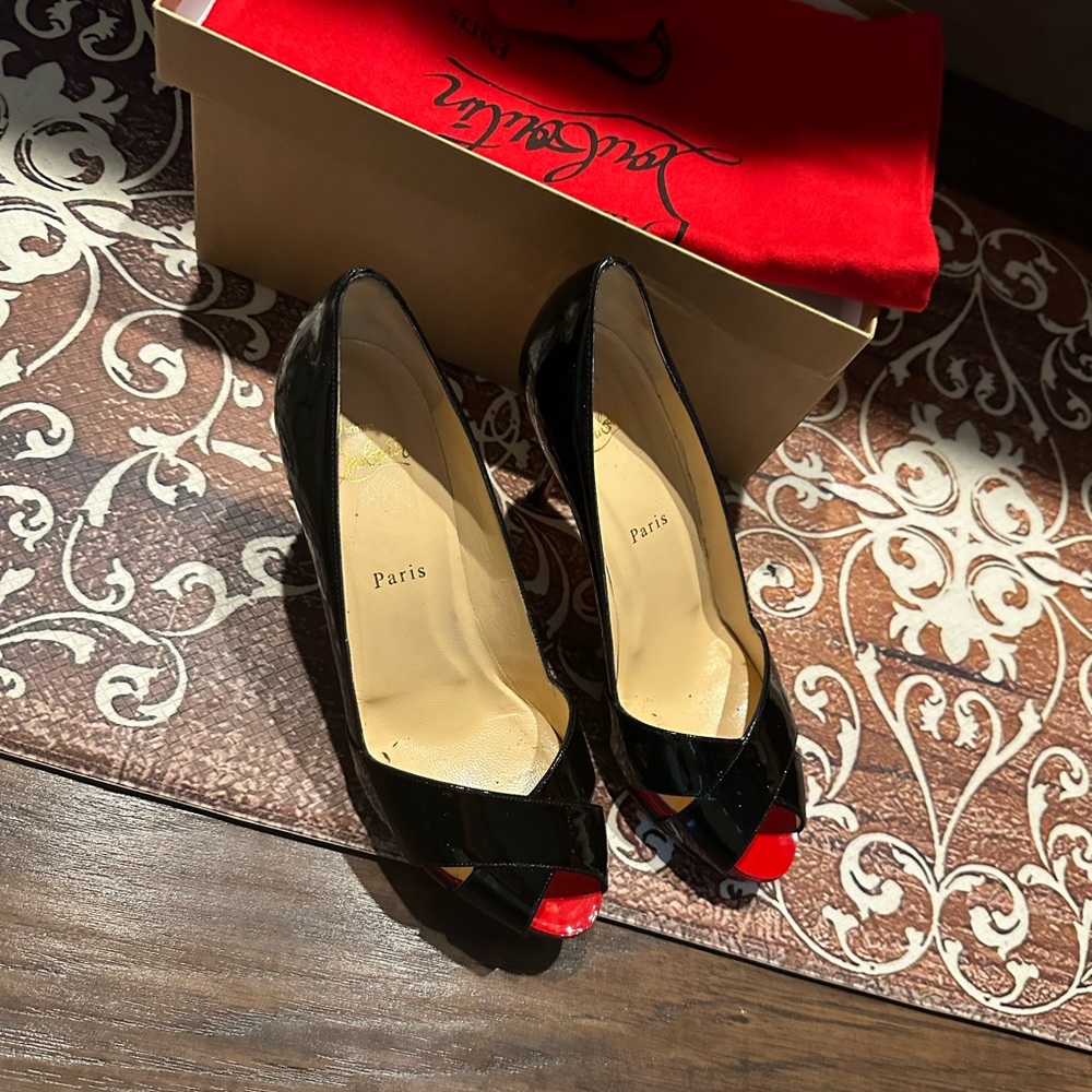 Christian Louboutin Black and Red Peep Toe Heels